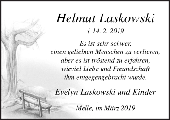 Traueranzeige von Helmut Laskowski von Neue Osnabrücker Zeitung GmbH & Co. KG