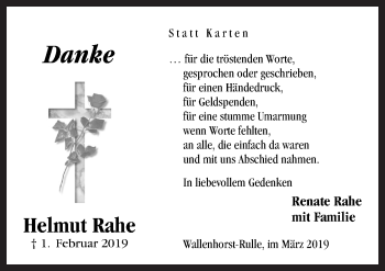 Traueranzeige von Helmut Rahe von Neue Osnabrücker Zeitung GmbH & Co. KG