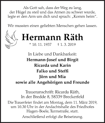 Traueranzeige von Hermann Räth von Neue Osnabrücker Zeitung GmbH & Co. KG