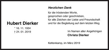 Traueranzeige von Hubert Dierker von Neue Osnabrücker Zeitung GmbH & Co. KG