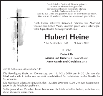 Traueranzeige von Hubert Heine von Neue Osnabrücker Zeitung GmbH & Co. KG