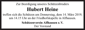 Traueranzeige von Hubert Heine von Neue Osnabrücker Zeitung GmbH & Co. KG