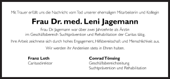 Traueranzeige von Leni Jagemann von Neue Osnabrücker Zeitung GmbH & Co. KG