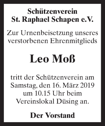 Traueranzeige von Leo Moß von Neue Osnabrücker Zeitung GmbH & Co. KG