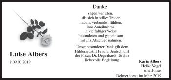 Traueranzeige von Luise Albers von Neue Osnabrücker Zeitung GmbH & Co. KG