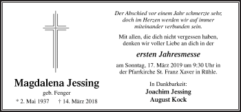 Traueranzeige von Magdalena Jessing von Neue Osnabrücker Zeitung GmbH & Co. KG