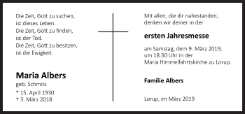 Traueranzeige von Maria Albers von Neue Osnabrücker Zeitung GmbH & Co. KG