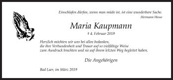 Traueranzeige von Maria Kaupmann von Neue Osnabrücker Zeitung GmbH & Co. KG