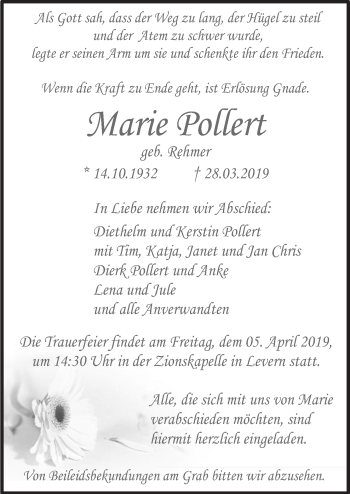 Traueranzeige von Marie Pollert von Neue Osnabrücker Zeitung GmbH & Co. KG