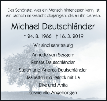 Traueranzeige von Michael Deutschländer von Neue Osnabrücker Zeitung GmbH & Co. KG