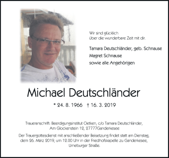 Traueranzeige von Michael Deutschländer von Neue Osnabrücker Zeitung GmbH & Co. KG