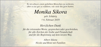 Traueranzeige von Monika Sikora von Neue Osnabrücker Zeitung GmbH & Co. KG