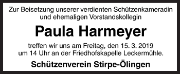 Traueranzeige von Paula Harmeyer von Neue Osnabrücker Zeitung GmbH & Co. KG