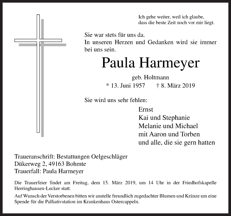  Traueranzeige für Paula Harmeyer vom 12.03.2019 aus Neue Osnabrücker Zeitung GmbH & Co. KG