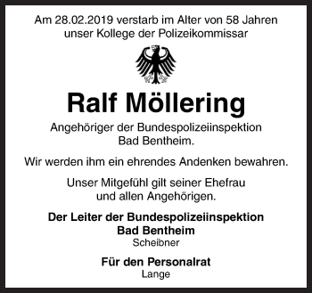 Traueranzeige von Ralf Möllering von Neue Osnabrücker Zeitung GmbH & Co. KG