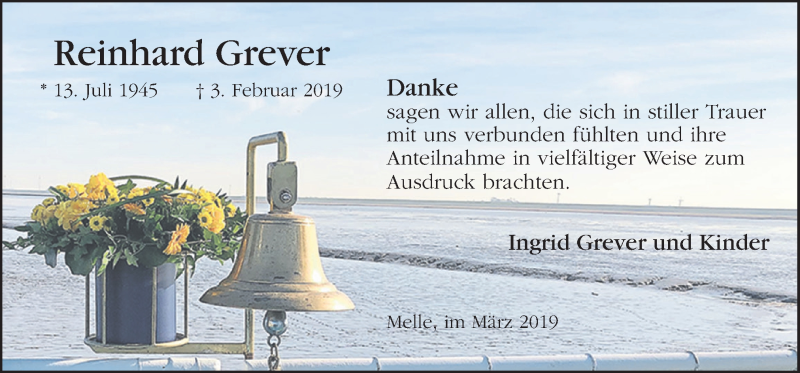  Traueranzeige für Reinhard Grever vom 06.03.2019 aus Neue Osnabrücker Zeitung GmbH & Co. KG