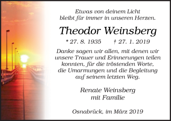Traueranzeige von Theodor Weinsberg von Neue Osnabrücker Zeitung GmbH & Co. KG