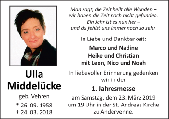 Traueranzeige von Ulla Middelücke von Neue Osnabrücker Zeitung GmbH & Co. KG