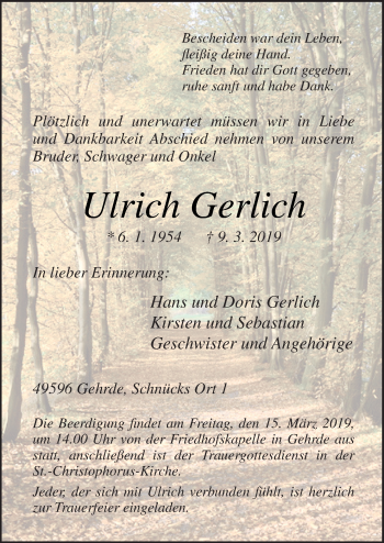 Traueranzeige von Ulrich Gerlich von Neue Osnabrücker Zeitung GmbH & Co. KG