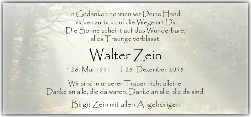  Traueranzeige für Walter Zein vom 02.03.2019 aus Neue Osnabrücker Zeitung GmbH & Co. KG