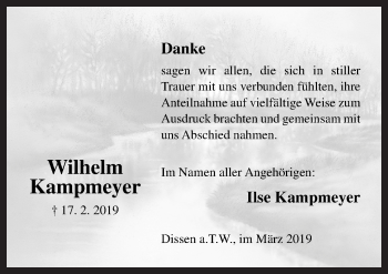 Traueranzeige von Wilhelm Kampmeyer von Neue Osnabrücker Zeitung GmbH & Co. KG