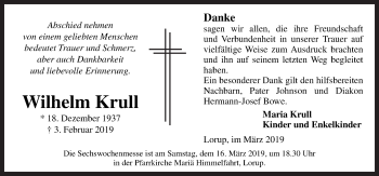 Traueranzeige von Wilhelm Krull von Neue Osnabrücker Zeitung GmbH & Co. KG