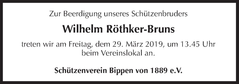  Traueranzeige für Wilhelm Röthker-Bruns vom 28.03.2019 aus Neue Osnabrücker Zeitung GmbH & Co. KG