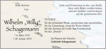 Traueranzeige von Wilhelm Schagemann von Neue Osnabrücker Zeitung GmbH & Co. KG