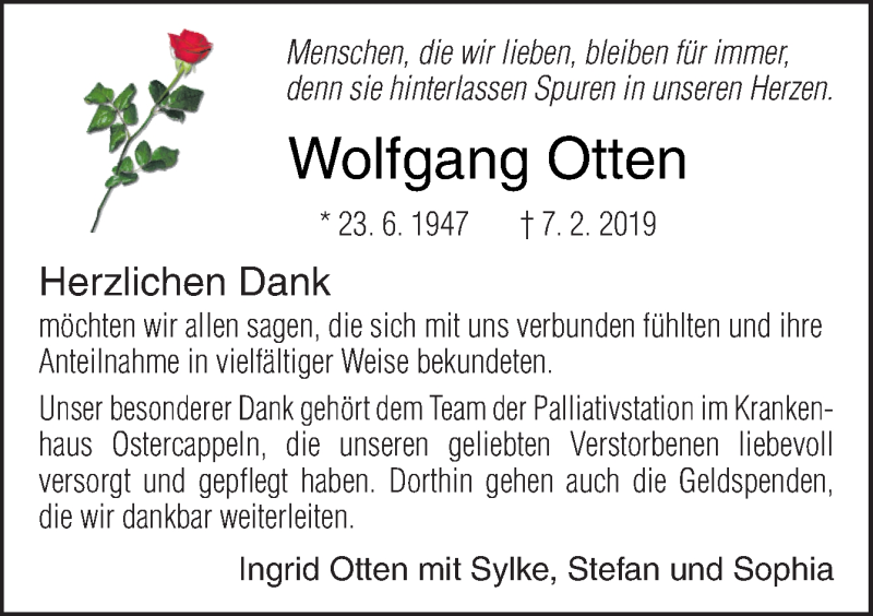  Traueranzeige für Wolfgang Otten vom 02.03.2019 aus Neue Osnabrücker Zeitung GmbH & Co. KG