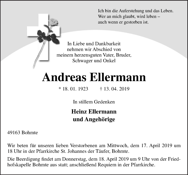  Traueranzeige für Andreas Ellermann vom 16.04.2019 aus Neue Osnabrücker Zeitung GmbH & Co. KG