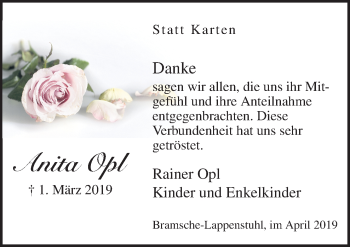 Traueranzeige von Anita Opl von Neue Osnabrücker Zeitung GmbH & Co. KG