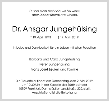 Traueranzeige von Ansgar Jungehülsing von Neue Osnabrücker Zeitung GmbH & Co. KG