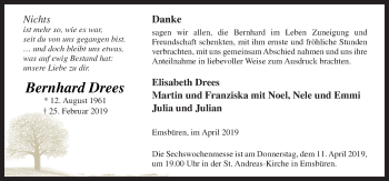 Traueranzeige von Bernhard Drees von Neue Osnabrücker Zeitung GmbH & Co. KG