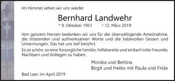 Traueranzeige von Bernhard Landwehr von Neue Osnabrücker Zeitung GmbH & Co. KG