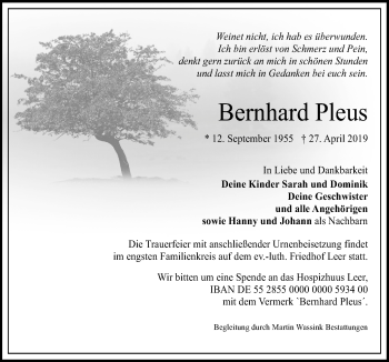 Traueranzeige von Bernhard Pleus von Neue Osnabrücker Zeitung GmbH & Co. KG