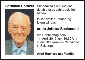 Traueranzeige von Bernhard Reckers von Neue Osnabrücker Zeitung GmbH & Co. KG