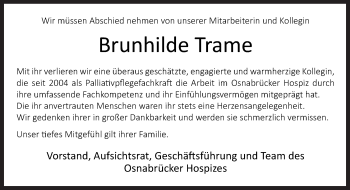 Traueranzeige von Brunhilde Trame von Neue Osnabrücker Zeitung GmbH & Co. KG