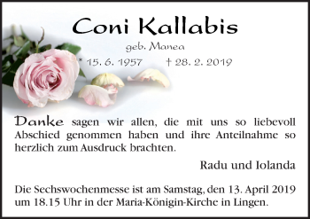 Traueranzeige von Coni Kallabis von Neue Osnabrücker Zeitung GmbH & Co. KG