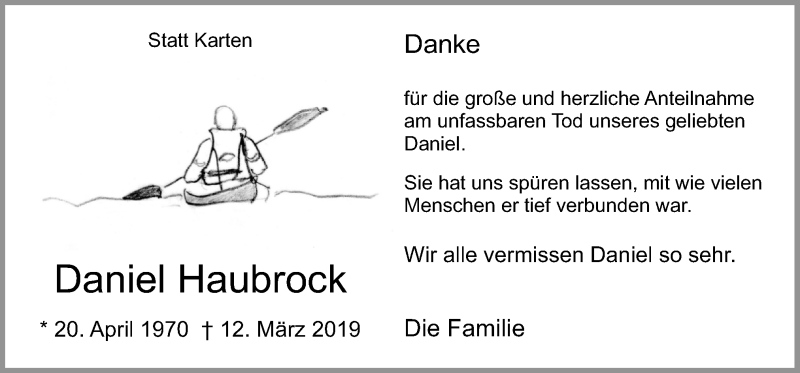 Traueranzeige für Daniel Haubrock vom 27.04.2019 aus Neue Osnabrücker Zeitung GmbH & Co. KG