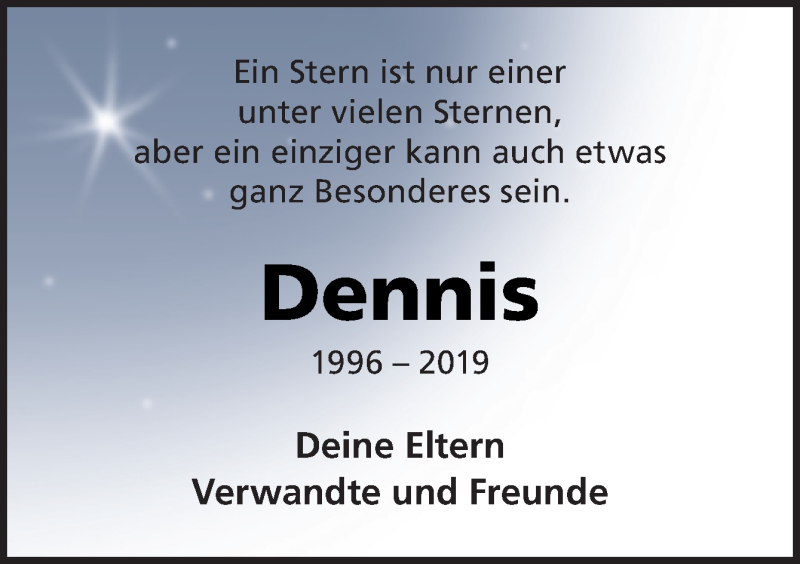  Traueranzeige für Dennis  vom 25.04.2019 aus Neue Osnabrücker Zeitung GmbH & Co. KG