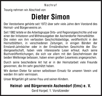 Traueranzeige von Dieter Simon von Neue Osnabrücker Zeitung GmbH & Co. KG