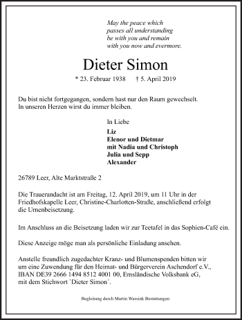 Traueranzeige von Dieter Simon von Neue Osnabrücker Zeitung GmbH & Co. KG