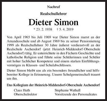 Traueranzeige von Dieter Simon von Neue Osnabrücker Zeitung GmbH & Co. KG