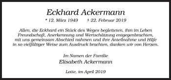 Traueranzeige von Eckhard Ackermann von Neue Osnabrücker Zeitung GmbH & Co. KG