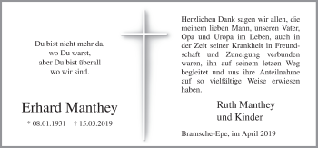 Traueranzeige von Erhard Manthey von Neue Osnabrücker Zeitung GmbH & Co. KG