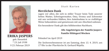 Traueranzeige von Erika Jaspers von Neue Osnabrücker Zeitung GmbH & Co. KG