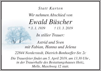 Traueranzeige von Ewald Büscher von Neue Osnabrücker Zeitung GmbH & Co. KG