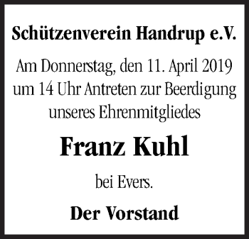 Traueranzeige von Franz Kuhl von Neue Osnabrücker Zeitung GmbH & Co. KG