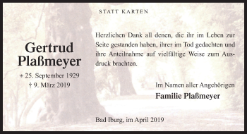 Traueranzeige von Gertrud Plaßmeyer von Neue Osnabrücker Zeitung GmbH & Co. KG
