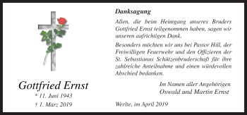 Traueranzeige von Gottfried Ernst von Neue Osnabrücker Zeitung GmbH & Co. KG